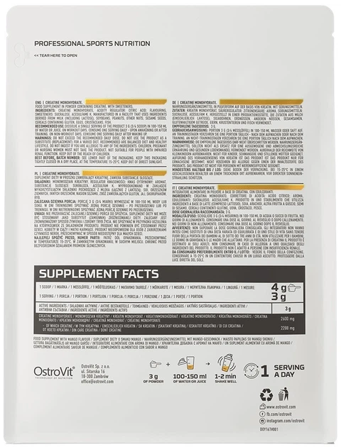 Креатин моногидрат OstroVit Creatine Monohydrate порошок 500 г Манго (5902232617634) - изображение 2