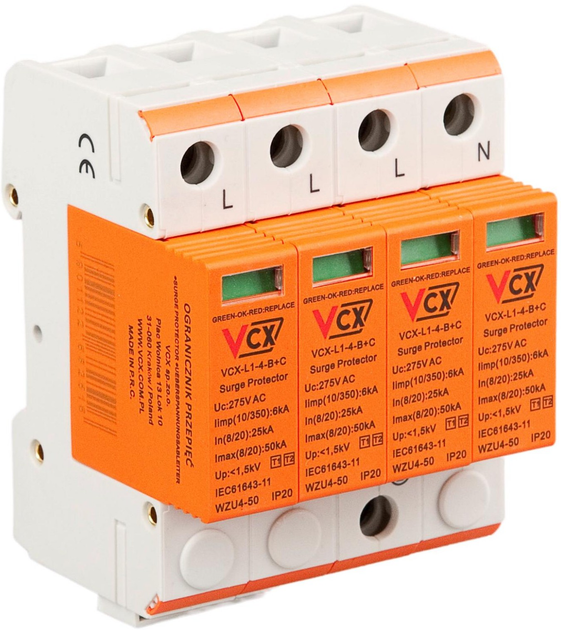 Ogranicznik przepięć VCX Professional klasy B + C 4P (T1T2) 6 kA (BC4P PROF. 6KA N1UE1) - obraz 1