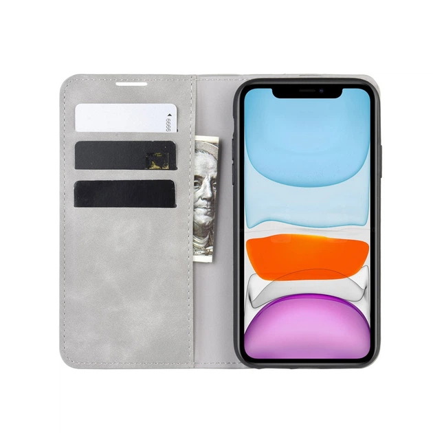 Чехол Taba Retro-Skin для Iphone 11 книжка с визитницей кожа PU серый - изображение 5