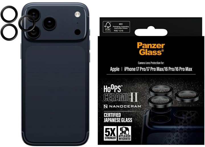 Szkło hartowane Panzer Glass Hoops Ceramic II do iPhone 17 Pro / 17 Pro Max / 16 Pro / 16 Pro Max Black (5715685027284) - obraz 1