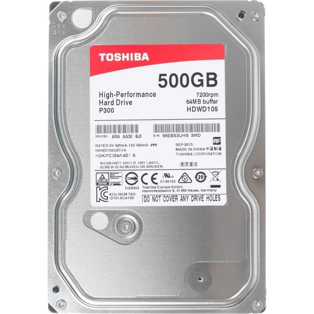 Накопитель HDD SATA 500GB Toshiba P300 7200rpm 64MB (HDWD105UZSVA