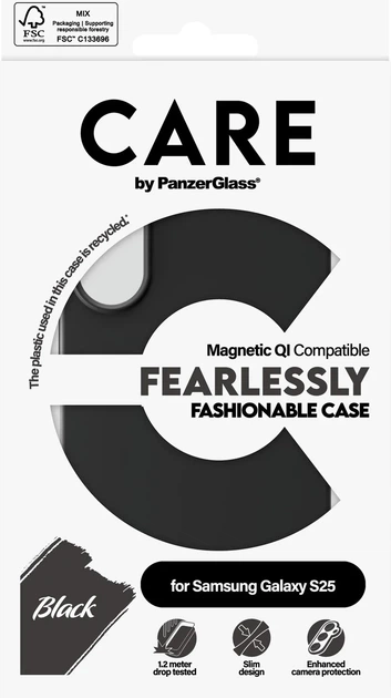 Etui plecki CARE by PanzerGlass Fashionable Case Black w. QI Compatible do Samsung Galaxy S25 (CRRFBQIG38388) - obraz 4
