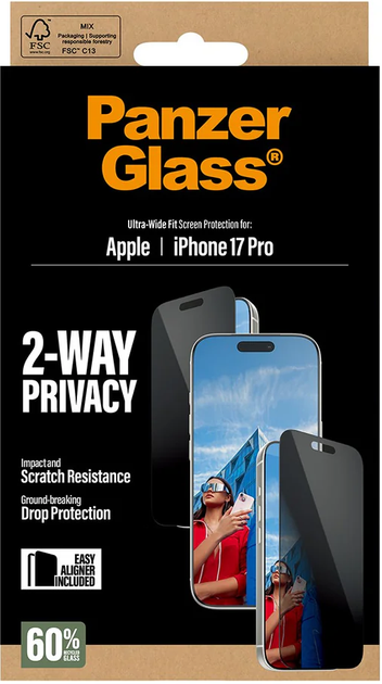 Szkło hartowane Panzer Glass Privacy Screen Protector Ultra-Wide Fit do Apple iPhone 17 Pro (PG25586) - obraz 3