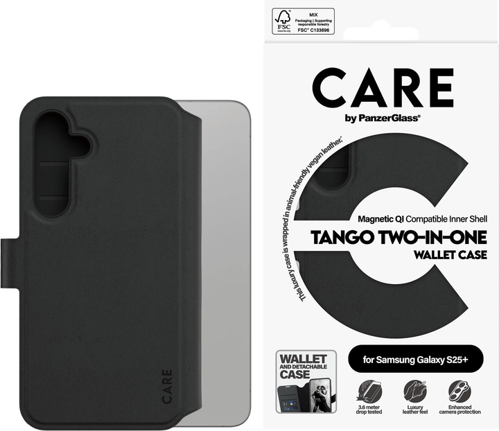 Etui z klapką CARE by PanzerGlass Tango 2-in-1 Wallet Case w. Qi Compatible do Samsung Galaxy S25 Plus Black (CRRFTWLG37942) - obraz 4