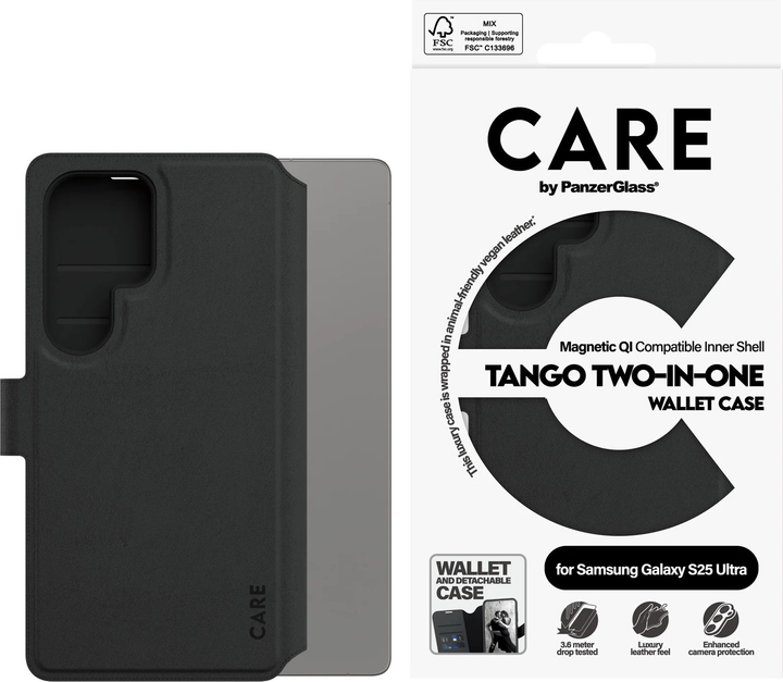 Etui z klapką CARE by PanzerGlass Tango 2-in-1 Wallet Case w. Qi Compatible do Samsung Galaxy S25 Ultra Black (CRRFTWLG38488) - obraz 4