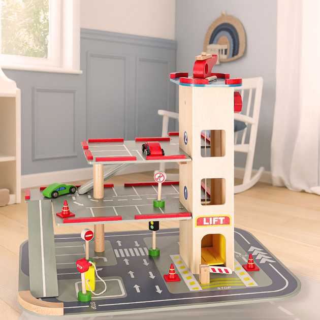 Паркінг гараж KIK LULILO BENINO багаторівневий дерев'яний, з ліфтом і машинками KX5853 (6971608447631) - зображення 10