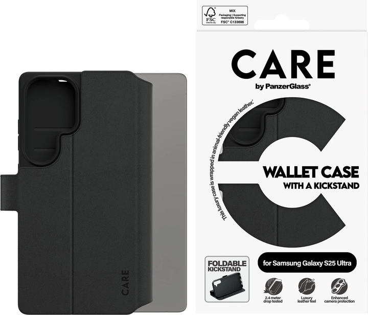 Etui z klapką CARE by PanzerGlass Wallet Case w. Kickstand do Samsung Galaxy S25 Ultra Black (CRRFEWLG38488) - obraz 4
