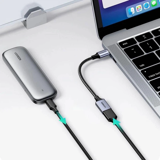 Перехідник UGREEN US378 USB-C to USB 3.0 OTG Alu Case with Braid 10cm Black (70889) - Фото 4 Перехідник UGREEN US378 USB-C to USB 3.0 OTG Alu Case with Braid 10cm Black (70889) - зображення 4