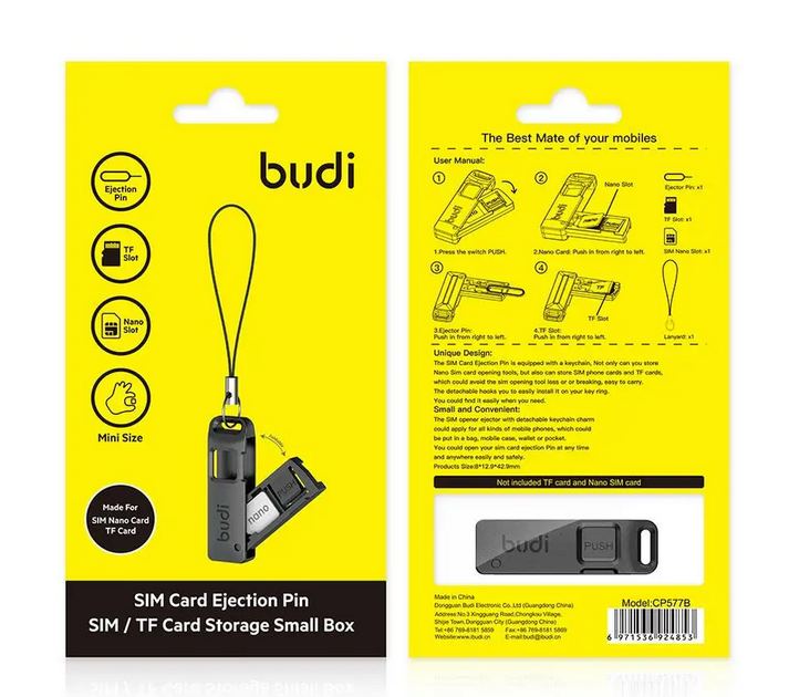 Кейс-брелок BUDI для хранения SIM-карт и microSD, с ключом-скрепкой для лотка SIM - Фото 3 Кейс-брелок BUDI для хранения SIM-карт и microSD, с ключом-скрепкой для лотка SIM - изображение 3
