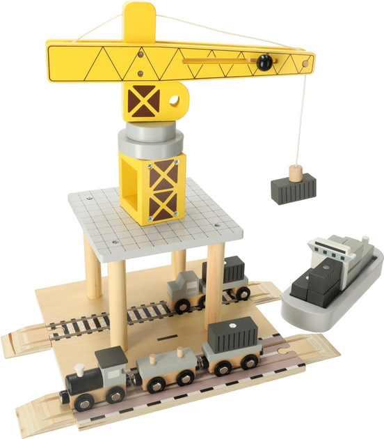 Дерев'яний ігровий набір KIK Морський порт - кран журавель, корабель та машинки KX3774 (5903039750975) - зображення 1
