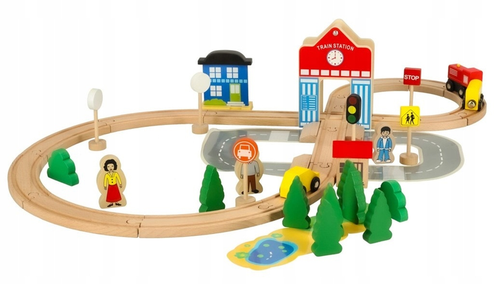 Kolejka drewniana Ikonka pociąg lokomotywa dworzec 50 elementów KX3496 (5903039754188) - obraz 2