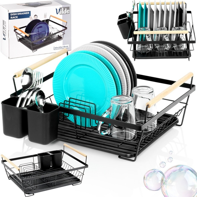 Suszarka do naczyń Vilde Czarna 45 x 33 x 18 cm (5904316490843) - obraz 4