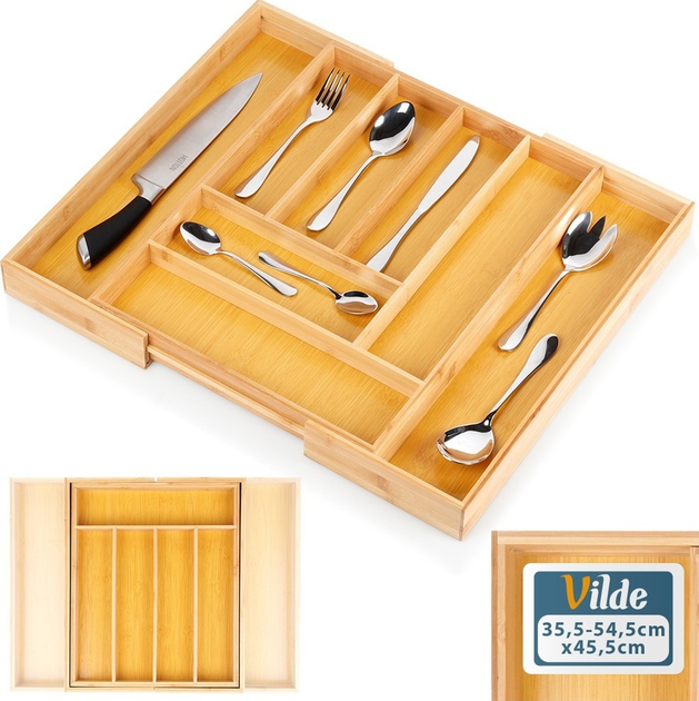 Wkład na sztućce do szuflady Vilde rozsuwany bambusowy Brązowy 35.5-54.5 x 45.5 cm (5904316492519) - obraz 4