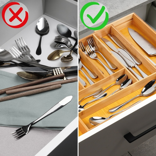 Wkład na sztućce do szuflady Vilde rozsuwany bambusowy Brązowy 35.5-54.5 x 45.5 cm (5904316492519) - obraz 5