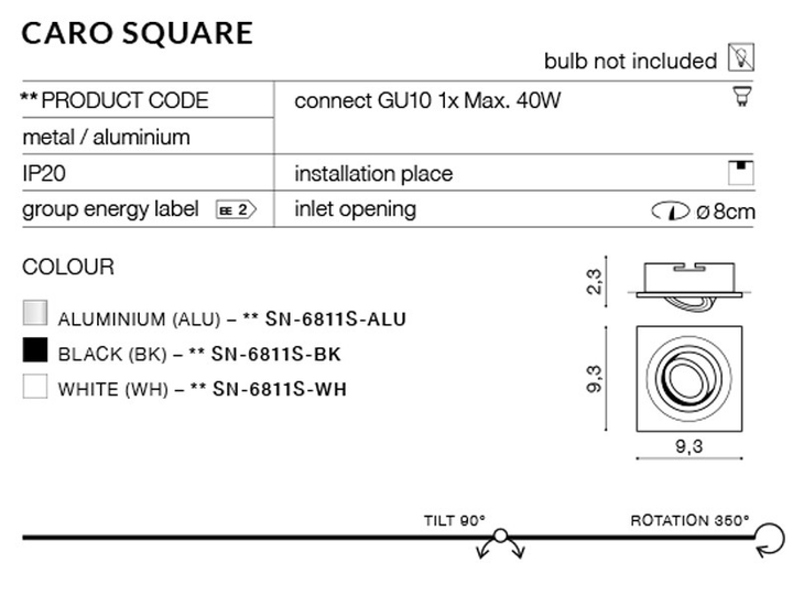Точковий світильник AZzardo CARO SQUARE AZ2433 (SN-6811S-WH) - зображення 2