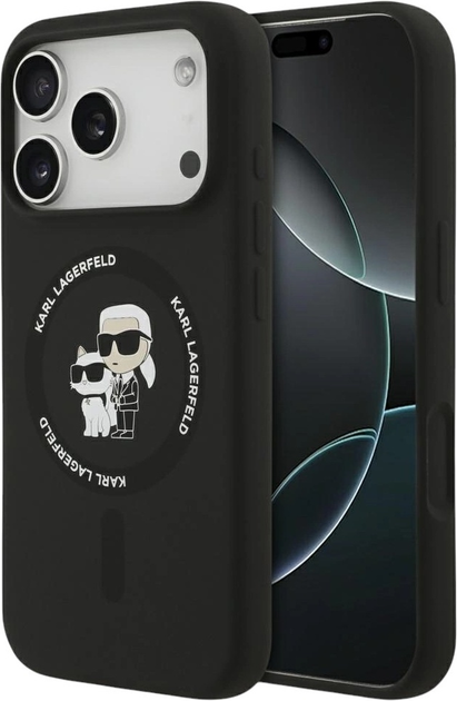 Etui Karl Lagerfeld Silicone Karl&Choupette Ring MagSafe do Apple iPhone 17 Pro Black (3666339549558) - obraz 1