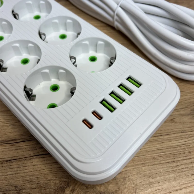 Подовжувач з 6 розетками 4 USB-A 2 USB-C портами 2500W 5 м - Фото 5 Подовжувач з 6 розетками 4 USB-A 2 USB-C портами 2500W 5 м - зображення 5