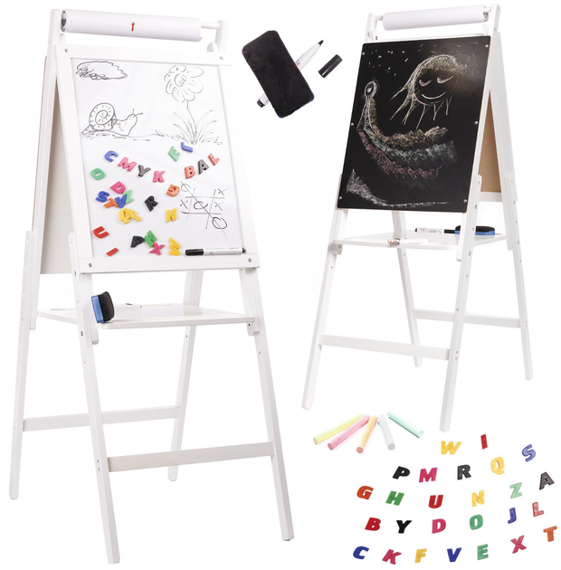 Tablica magnetyczna kredowa Ikonka dwustronna, drewniana, biała, duża XXL (5903039721944) - obraz 1