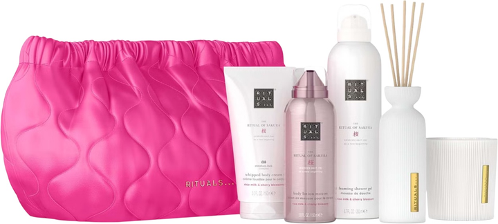 Zestaw Rituals The Ritual Of Sakura L Żel-pianka pod prysznic 200 ml + Krem do ciała 150 ml + Mus-lotion do ciała 150 ml + Świeca zapachowa 140 g + Dyfuzor zapachowy 70 ml + Kosmetyczka (8719134203349) - obraz 1