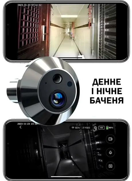 Відеодомофон дверного вічка бездротовий Wi-Fi Tuya Smart Video Doorbell ED-300RA - изображение 3