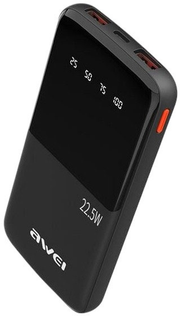 Powerbank Awei P10K 10000mAh 22.5W USB-C/USB-A Black (6954284008518) - obraz 1