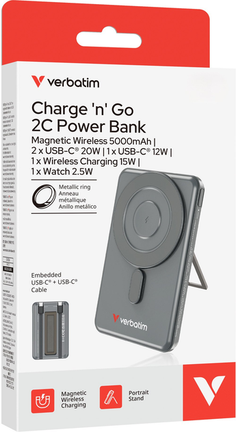 Павербанк Verbatim Charge 'n' Go 2C 5000 mAh 20 W Grey (23942322511) - зображення 4