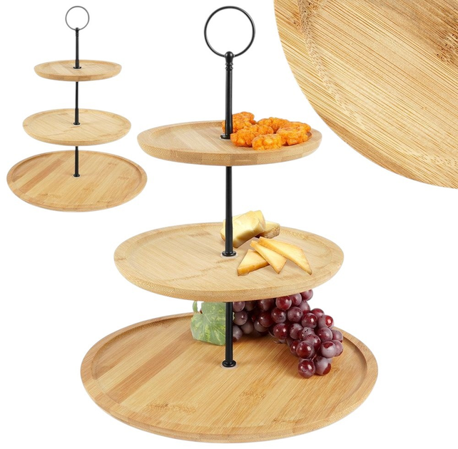 Підставка Excellent Houseware бамбукова 3-рівнева Коричнева 35 см (8721037069441) - зображення 3