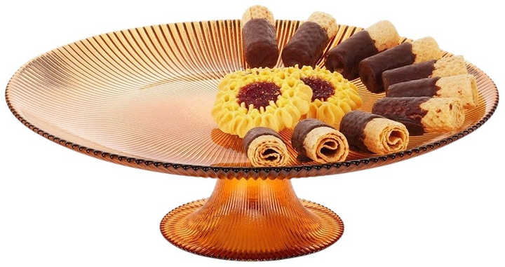 Patera na tort Vilde szklana na nóżce Bursztynowa 28 cm (8721037043557) - obraz 2