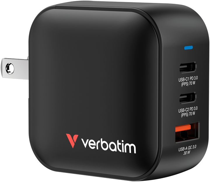 Мережевий зарядний пристрій Verbatim Mini GaN 70W Grey (23942322290) - зображення 1