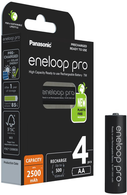 Акумулятор Panasonic Eneloop Pro AA 2500 mAh 4 шт (5410853064152) (955555911888137) - Уцінка - зображення 1