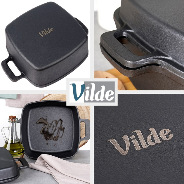 Набір каструль Vilde Cast Line 2 в 1 чавунний з кришкою Чорний 4.5 л / 1.8 л (5900670102361) - зображення 4