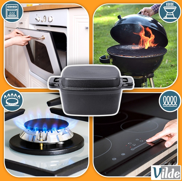 Набір каструль Vilde Cast Line 2 в 1 чавунний з кришкою Чорний 4.5 л / 1.8 л (5900670102361) - зображення 5