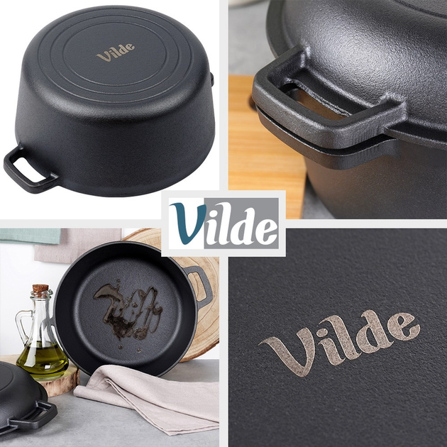 Набір каструль Vilde Cast Line 2 в 1 чавунний з кришкою Чорний 4.5 л / 1.6 л (5900670102347) - зображення 3