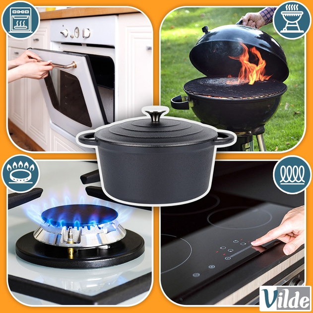 Каструля чавунна Vilde Cast Line з кришкою Чорна 3.9 л (5900670102286) - зображення 5