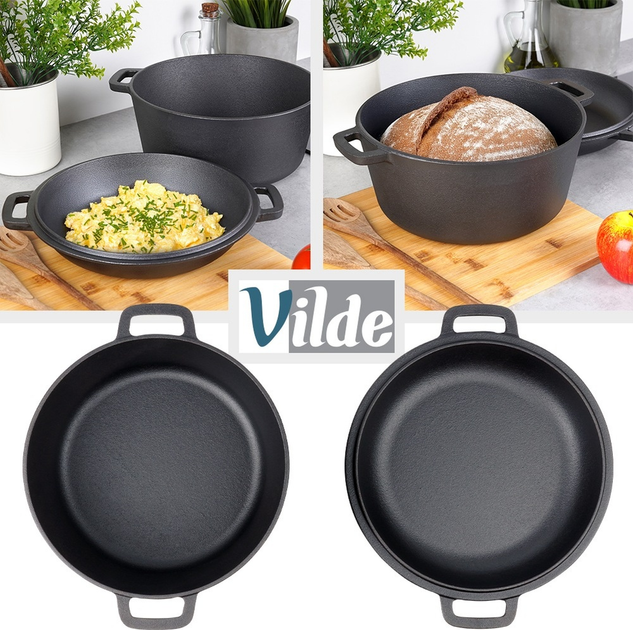 Набір каструль Vilde Cast Line 2 в 1 чавунний з кришкою Чорний 4.5 л / 1.6 л (5900670102347) - зображення 6