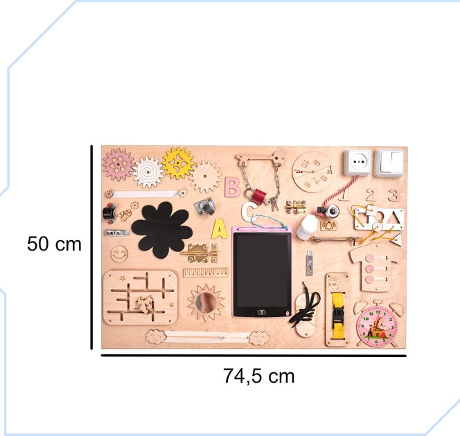 Tablica sensoryczno-manipulacyjna Ikonka drewniana z różowym zegarem 75 x 50 cm (5901549533866) - obraz 8