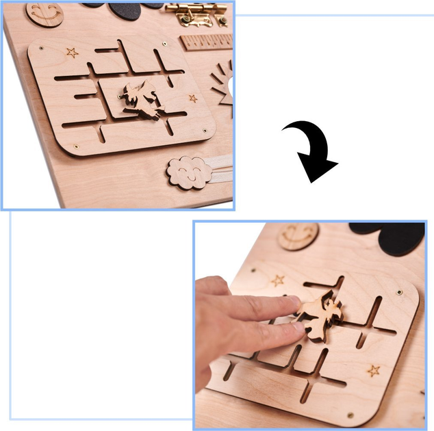 Tablica sensoryczno-manipulacyjna Ikonka drewniana z różowym zegarem 75 x 50 cm (5901549533866) - obraz 12