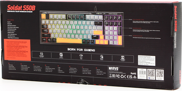 Klawiatura przewodowa Marvo K638B Soldat S50B USB Black (6932391936115) - obraz 6