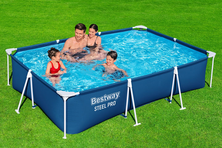 Каркасний басейн Bestway 5641 Steel Pro Set прямокутний з фільтрувальним насосом 300 × 201 × 66 см Темно‑синій (6941607328057) - зображення 2