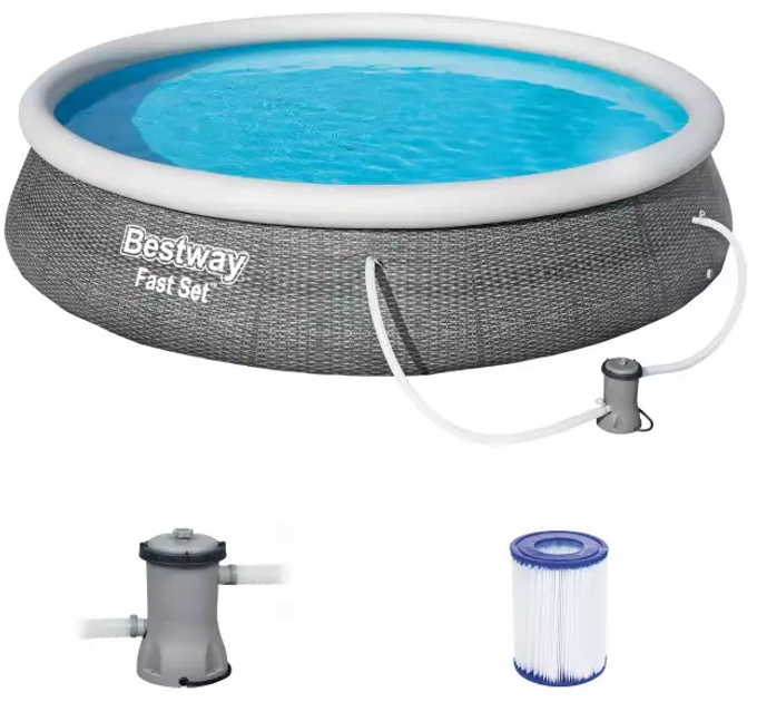 Basen Bestway 57376 Fast Set Round Rattan Ø 396 × 84 cm Szary (6942138968323) - obraz 3