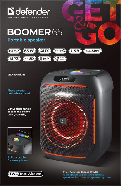 Портативна колонка Defender Boomer 65 65W RGB Black (4745091890326) - зображення 11