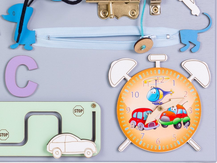 Сенсорно-маніпуляційна дошка Ikonka дерев'яна з помаранчевим годинником 50 x 37.5 см (5901549533859) - зображення 5