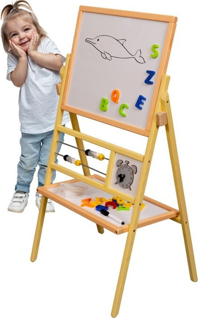 Дошка для крейди двостороння з рахівницею, годинником, полицею, персикового кольору, 30 x 56 x 90 см (5905325439403) - зображення 2