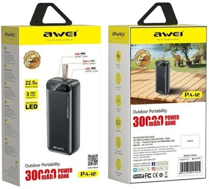 УМБ Awei PA-12 30000mAh 22.5W USB-C/USB-A Black (6954284021838) - зображення 2