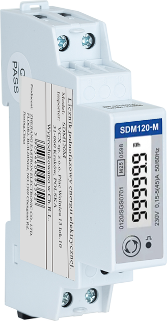 Licznik energii elektrycznej VCX jednofazowy z Modbus dwukierunkowy (SDM120M) - obraz 1