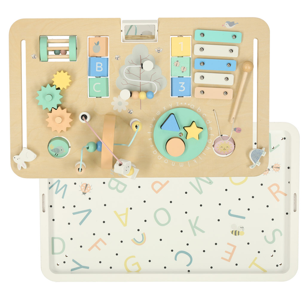 Drewniany stolik edukacyjny Ikonka LULILO LUDO sensoryczny 2w1 miętowy (5903039751019) - obraz 10