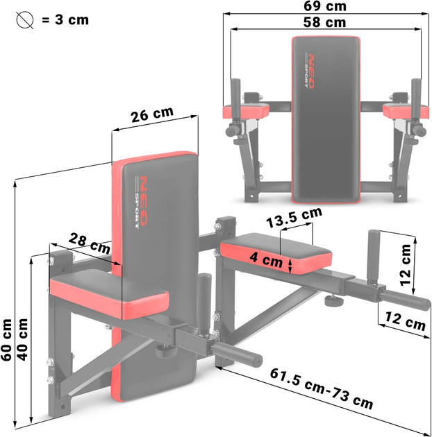 Drążek do dipów Neo Sport NS-320 na ścianę (5903890606060) - obraz 8