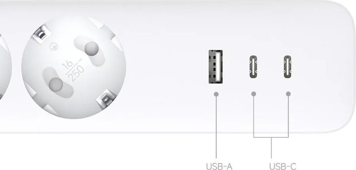 Listwa zasilająca Xiaomi Power Strip 2C1A 3 gniazda 2 x USB-A, 1 x USB-C 1.4 m White (BHR07UKEU) - obraz 4