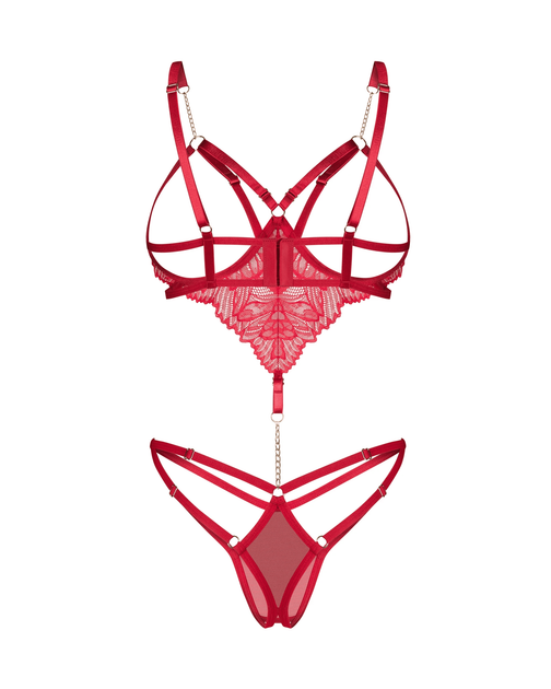 Ефектне боді Obsessive MATILDEA cupless & crotchless teddy (відкрита чашка, інтимний виріз) Червоний S/M (SX3606) - зображення 3