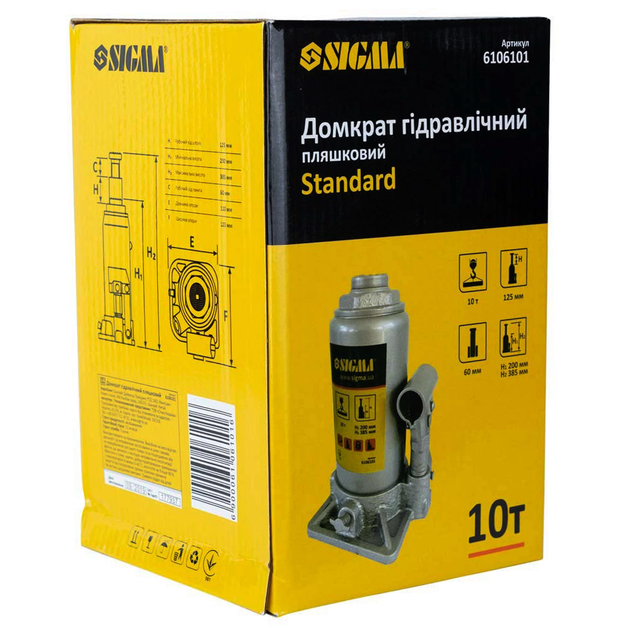 Домкрат гідравлічний 10т 200-385 мм Sigma 6106101 - изображение 4